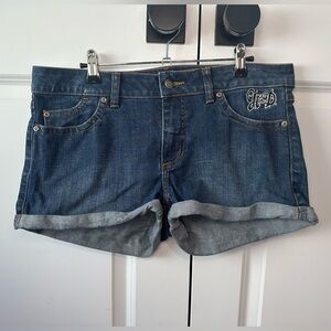 Harley Davidson Women’s Cuffed Mid-Rise Denim Embroidered Logo Shorts (Sz 10)